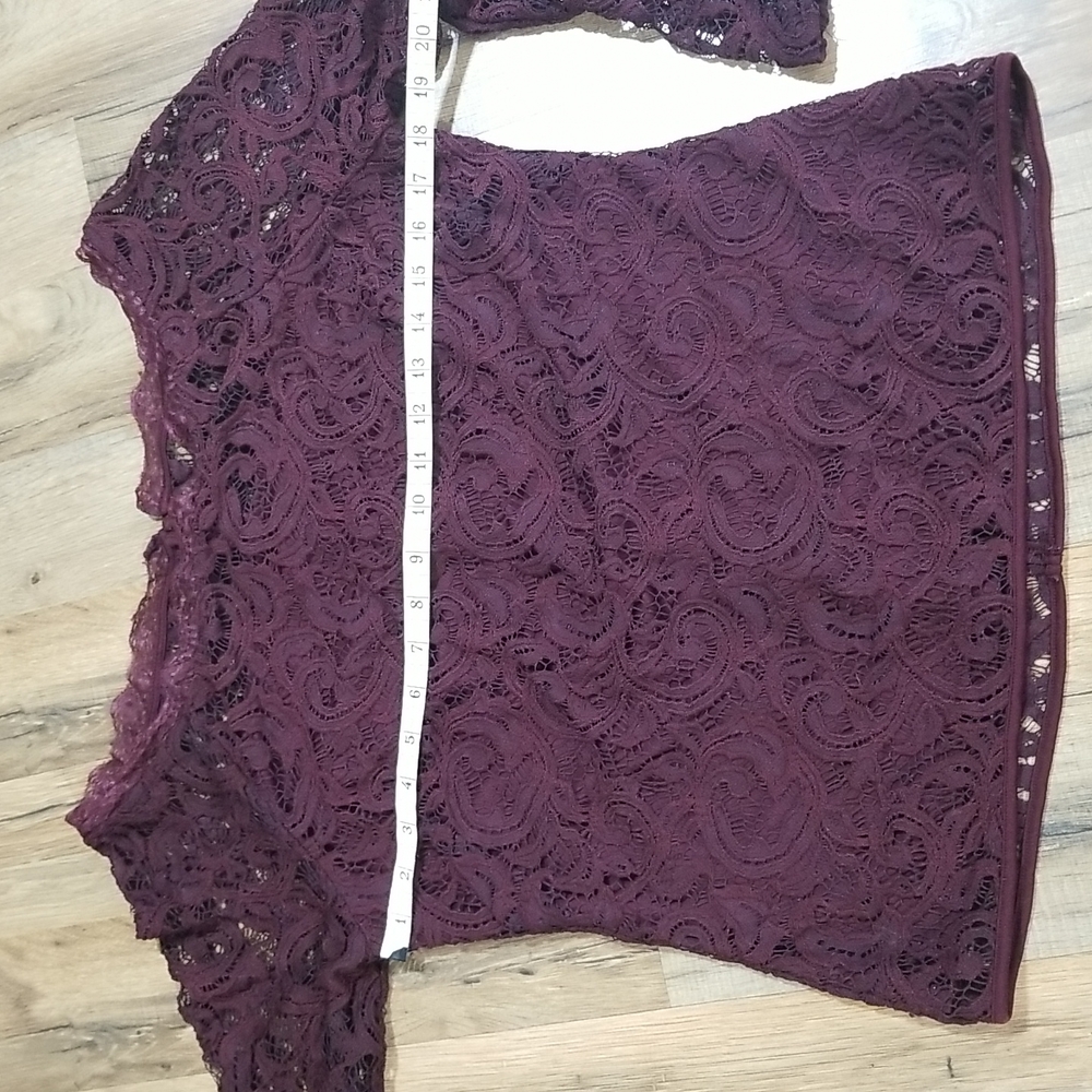 ADRIANNA PAPELL Brown Wide Neckline Off Shoulder Flare Sleeve Lace Shirt Top - Picture 11 of 14